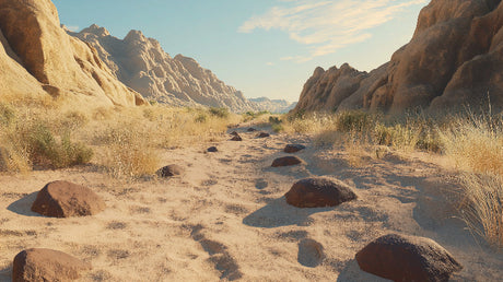 Desert canyon landscape design file showing detailed rock formations and sunset colors