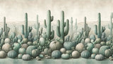 Desert Cactus Wallpaper design file showing detailed sage green saguaro and barrel cacti pattern