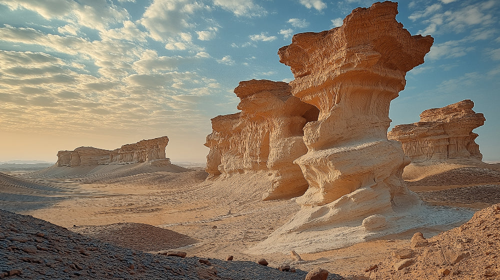 Desert rock formation wallpaper design file showing detailed sandstone textures and sunset colors
