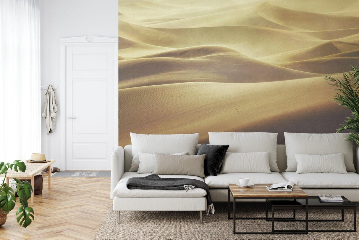 Sand dunes wall mural bringing warmth to a cozy bedroom setting