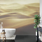 Desert mural wallpaper making a statement in a contemporary dining space