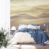 Sand dunes wallpaper transforming a home office into a peaceful workspace