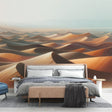 Desert landscape wallpaper creating a stunning focal point in a modern living room with minimalist furniture