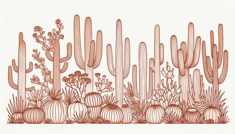 Desert Cactus Line Art Wallpaper design file showing terracotta botanical illustration pattern