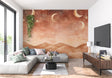 Desert night wallpaper with moons and stars creating a cozy atmosphere in a modern bedroom