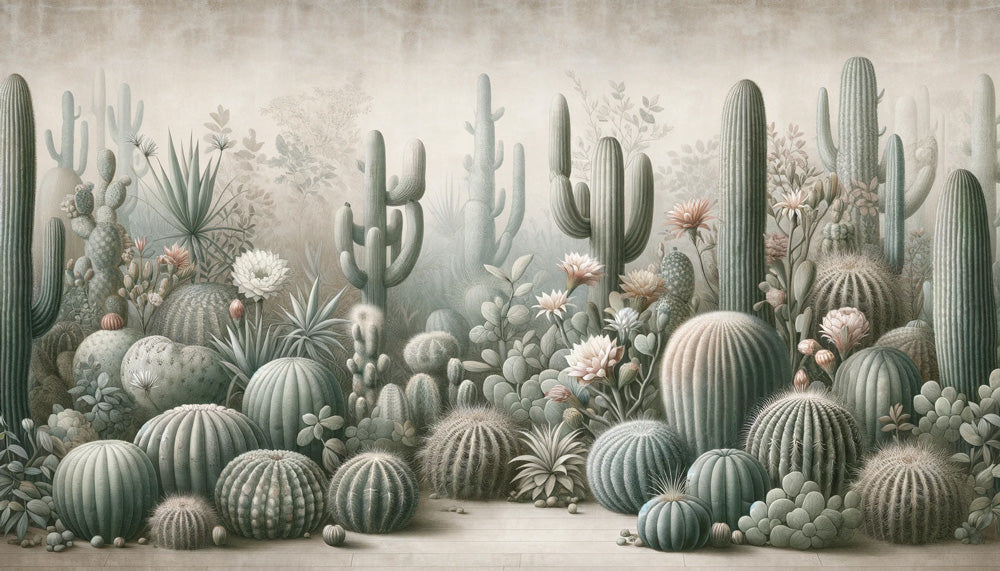 Desert cactus garden design file showing detailed succulents and blooming flowers pattern