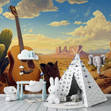 Restaurant wall featuring Monument Valley music themed mural