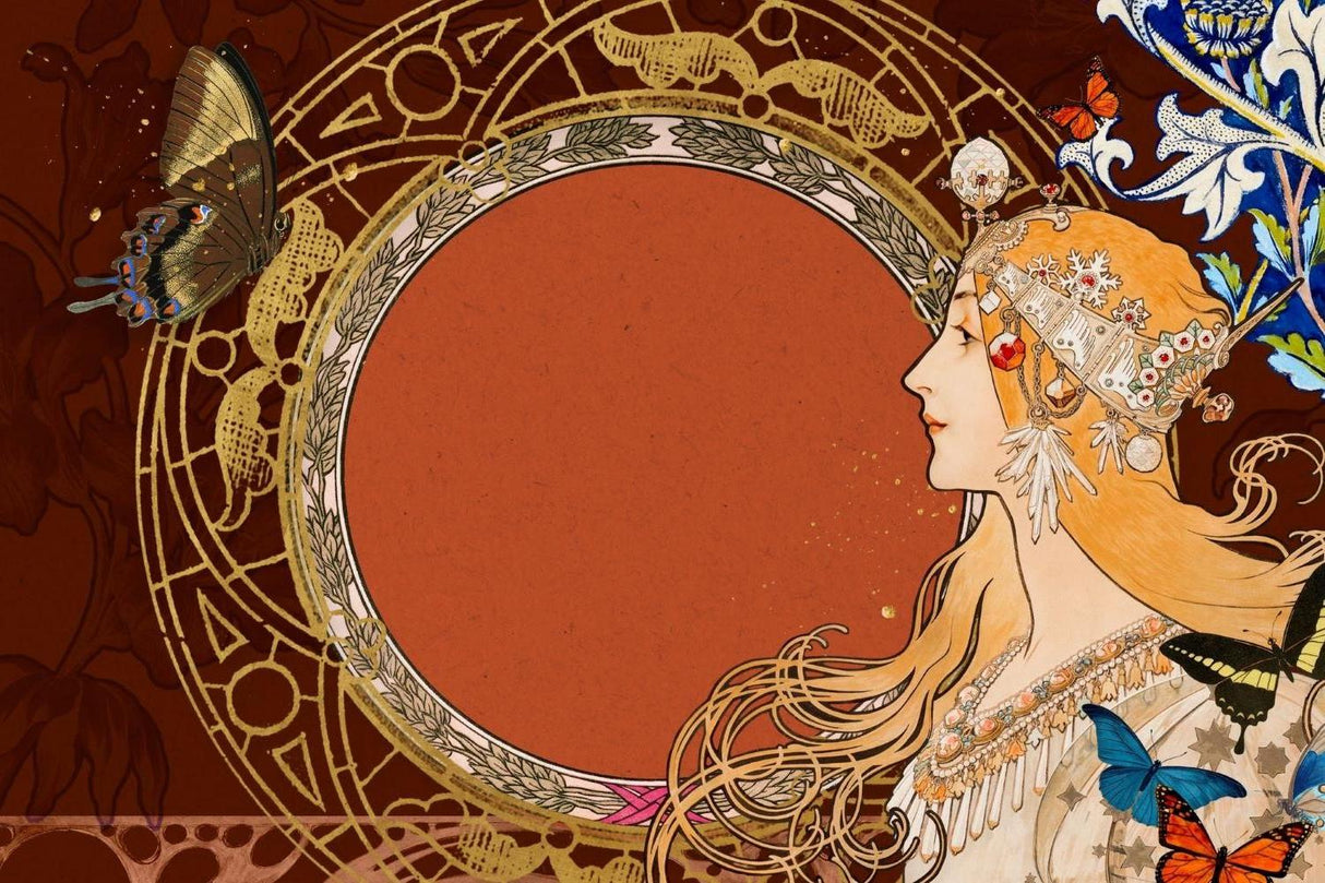 Art Nouveau Mural Wallpaper | Vintage Butterfly and Gold Design