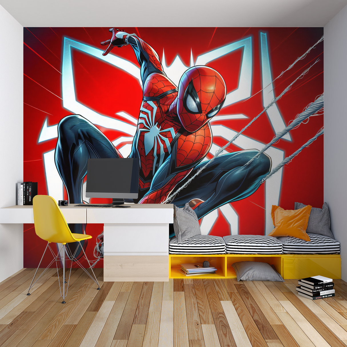 Superhero Mural Wallpaper | Dynamic Spider Design in Red