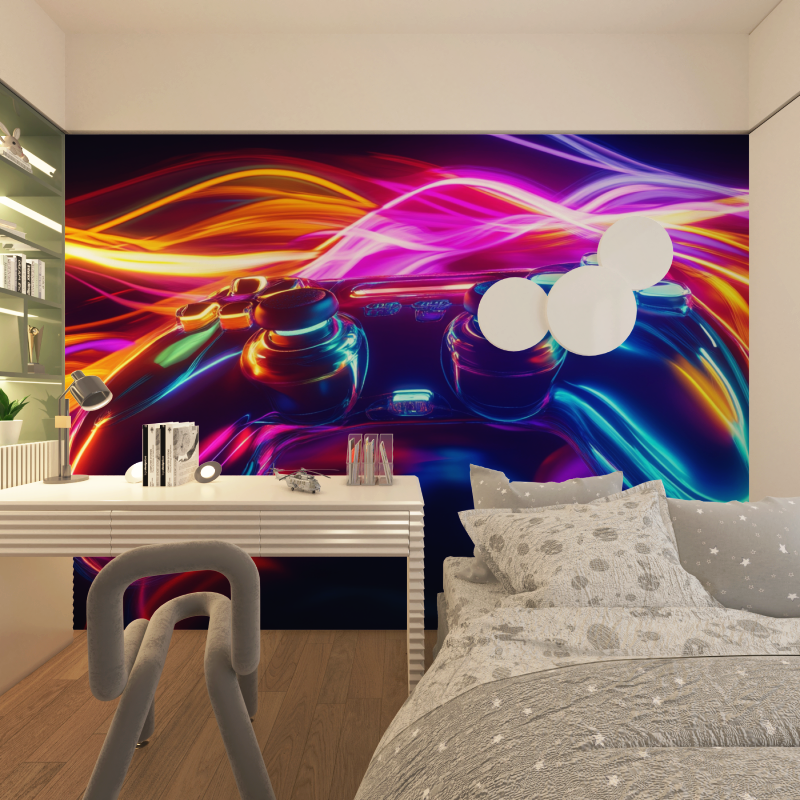 Gaming Mural Wallpaper | Neon Controller Light Explosion