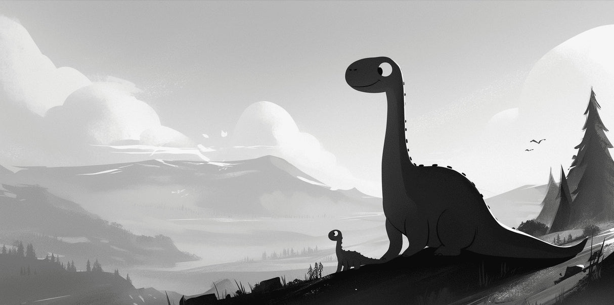 Black and white mountain dinosaur design file showing detailed pattern and subtle shading