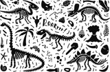 Dinosaur skeleton wallpaper design file showing detailed black and white fossil pattern