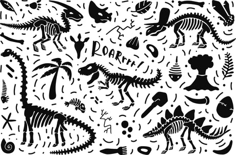 Dinosaur skeleton wallpaper design file showing detailed black and white fossil pattern