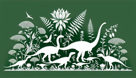 Botanical Dinosaur Wallpaper creating a peaceful atmosphere in a modern children's bedroom with green and white color scheme