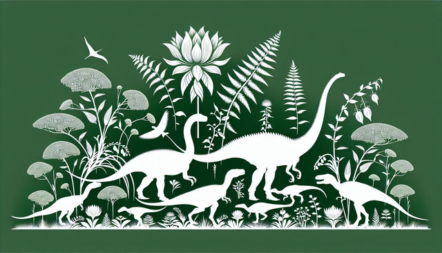Botanical Dinosaur Wallpaper creating a peaceful atmosphere in a modern children's bedroom with green and white color scheme