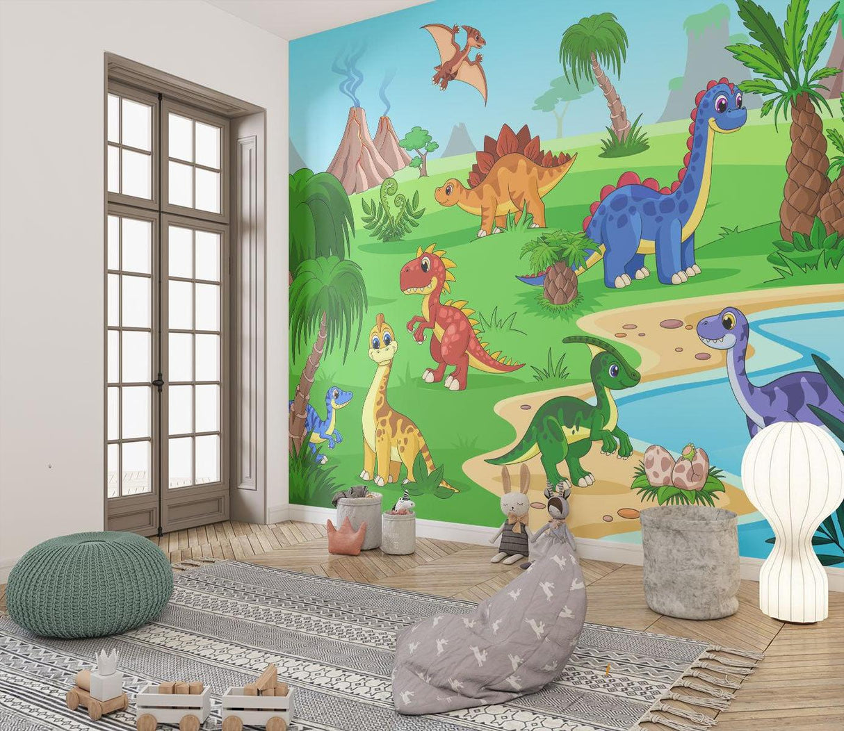 Jurassic Adventure Mural making a playroom come alive with friendly dinosaurs