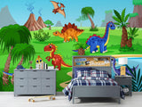 Daycare reading corner enhanced with friendly dinosaur wall mural theme