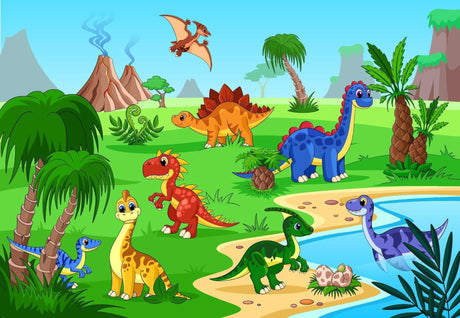 Cartoon Jurassic Adventure design file showing full prehistoric scene pattern