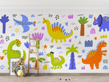 Child's study area with engaging dinosaur mural creating focus space