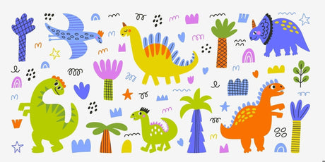 Dinosaur wallpaper design file showing full pattern with friendly prehistoric characters