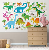 Prehistoric wallpaper design making statement in child's reading nook