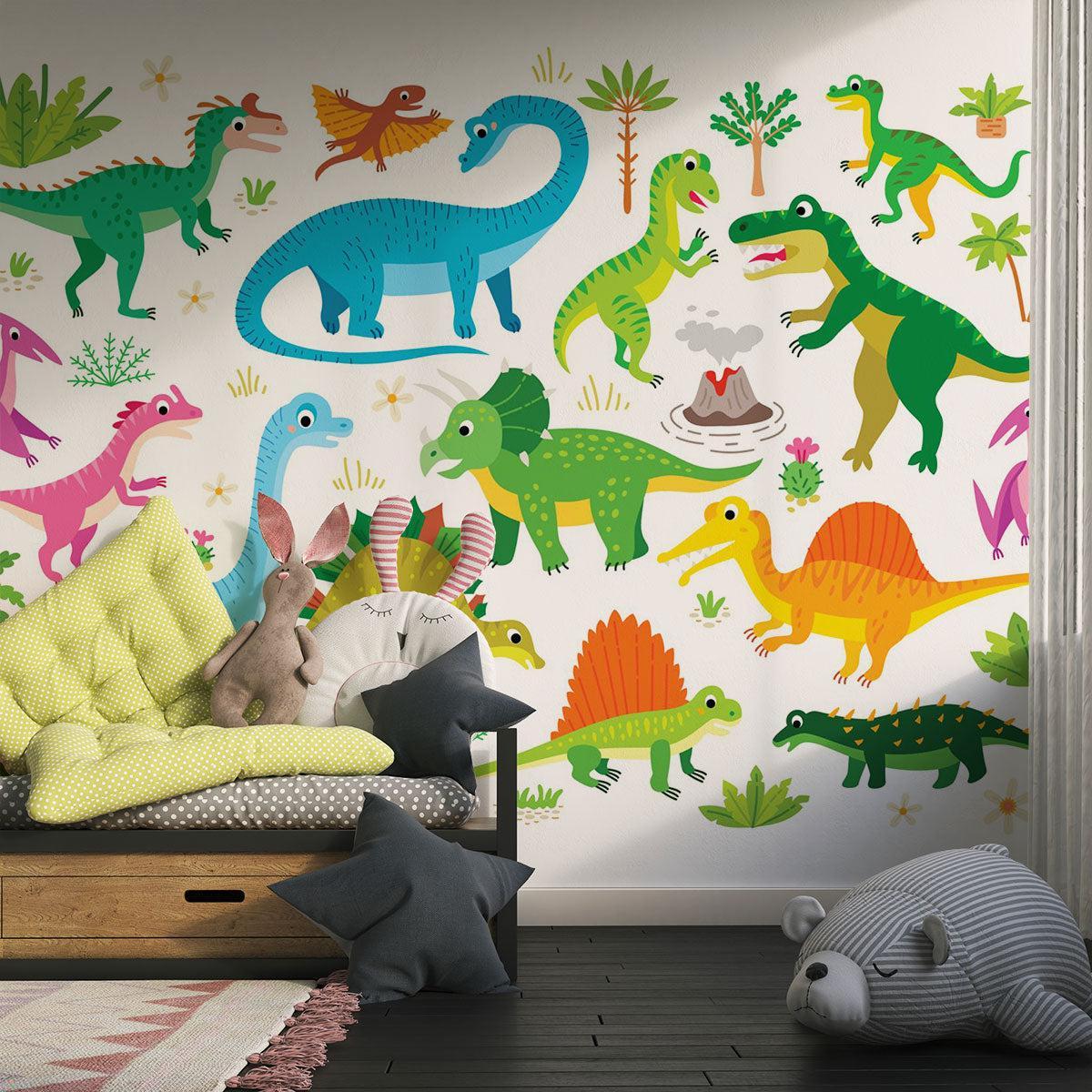 Dinosaur themed wall mural brightening up kids play area