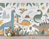 Modern nursery with gentle dinosaur wall design and minimal decor