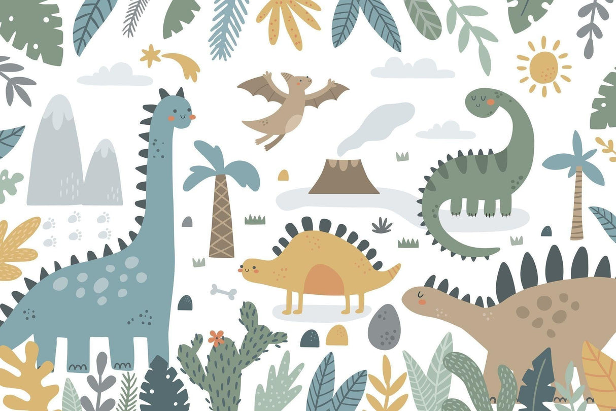 Dinosaur wallpaper design file showing full pattern with cute characters and jungle elements