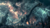 T-Rex storm wallpaper design file showing detailed lightning effects and prehistoric scene