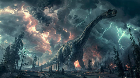 T-Rex storm wallpaper design file showing detailed lightning effects and prehistoric scene