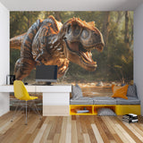 Realistic T-Rex wall mural creating impact in a stylish playroom setting