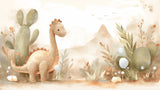 Dinosaur Mural Wallpaper | Gentle Beige Safari Scene