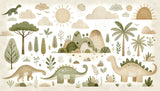 Gentle dinosaur wallpaper design file showing full pattern with friendly prehistoric creatures and mountains