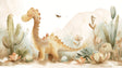 Dinosaur wall mural in a bright nursery showing gentle watercolor brontosaurus, perfect for creating a calm space