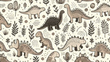 Hand-drawn prehistoric pattern design file showing charming dinosaurs in beige and grey tones