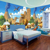 Jurassic wall mural displayed in a playroom showing scale and depth of dinosaur scene