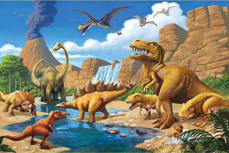 Design file of Jurassic Adventure Scene wallpaper showing complete dinosaur landscape pattern