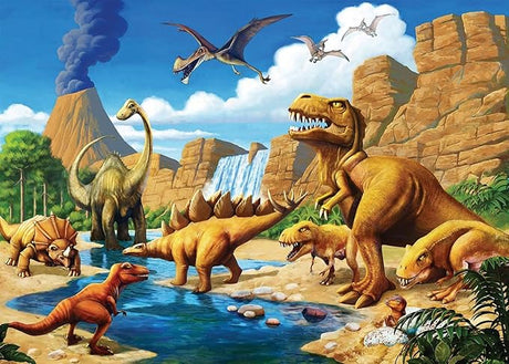 Dinosaur mural wallpaper design file showing detailed Jurassic scene with T-Rex and waterfall