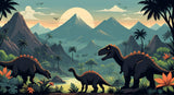 Dinosaur landscape wallpaper design file showing detailed T-Rex silhouettes against mountain sunset
