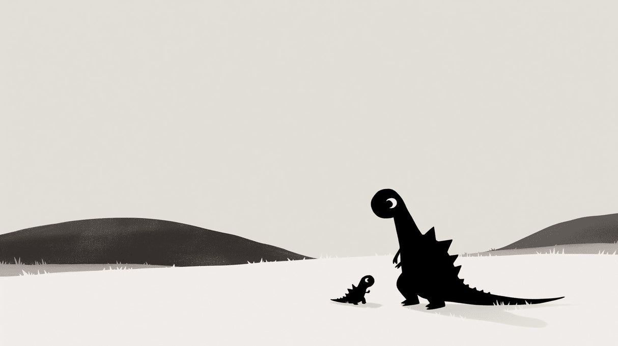 Black and white dinosaur wallpaper design file showing gentle silhouettes against clean background