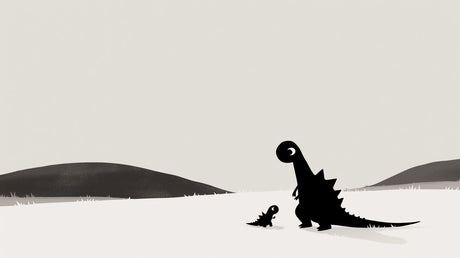 Black and white dinosaur wallpaper design file showing gentle silhouettes against clean background