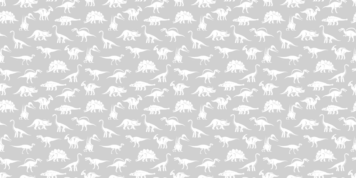 Design file of prehistoric silhouettes pattern on grey background with white dinosaur shapes