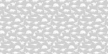 Design file of prehistoric silhouettes pattern on grey background with white dinosaur shapes