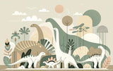 Nordic Dinosaur Wallpaper design file showing gentle giants in sage-green tones with geometric trees