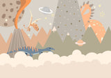 Design file showing full pattern of dinosaur mountain adventure with space theme wallpaper