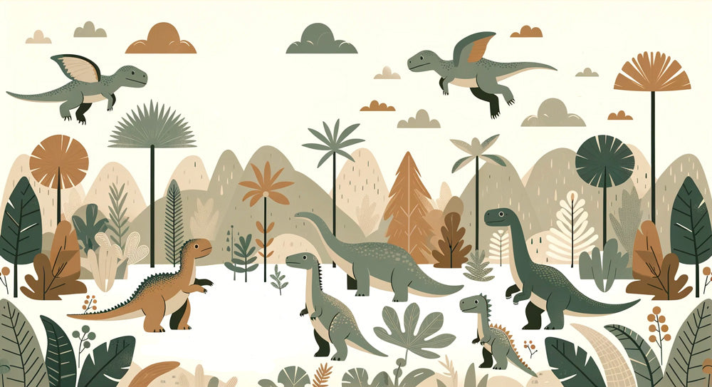 Nature Adventure Scene dinosaur wallpaper design file showing full pattern and color details