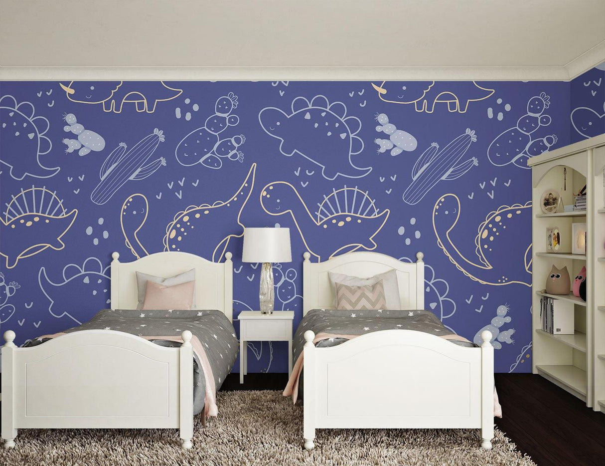 Dinosaur line art wallpaper bringing style to baby room