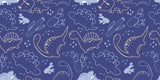Design file: Navy blue dinosaur line art pattern with gold accents