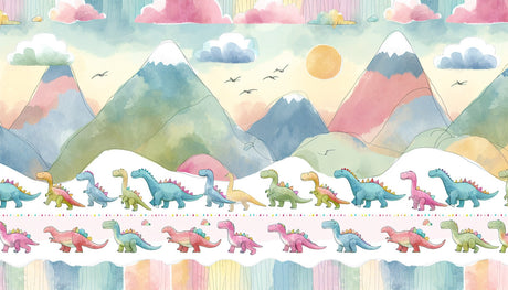 Pastel mountain dinosaur wallpaper design file showing full pattern and color details