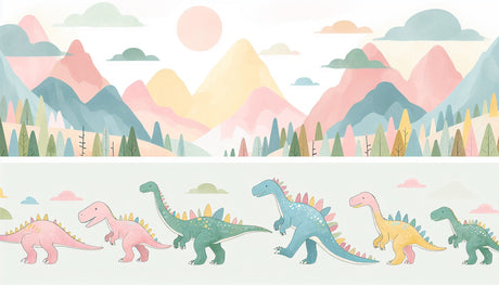 Pastel dinosaur and mountain pattern design file showing full wall coverage